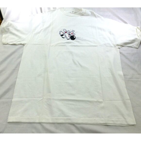 VTG Embroidered Bowling Graphic T-Shirt 2X Polyester & Cotton Blend  Made In USA - Picture 1 of 7